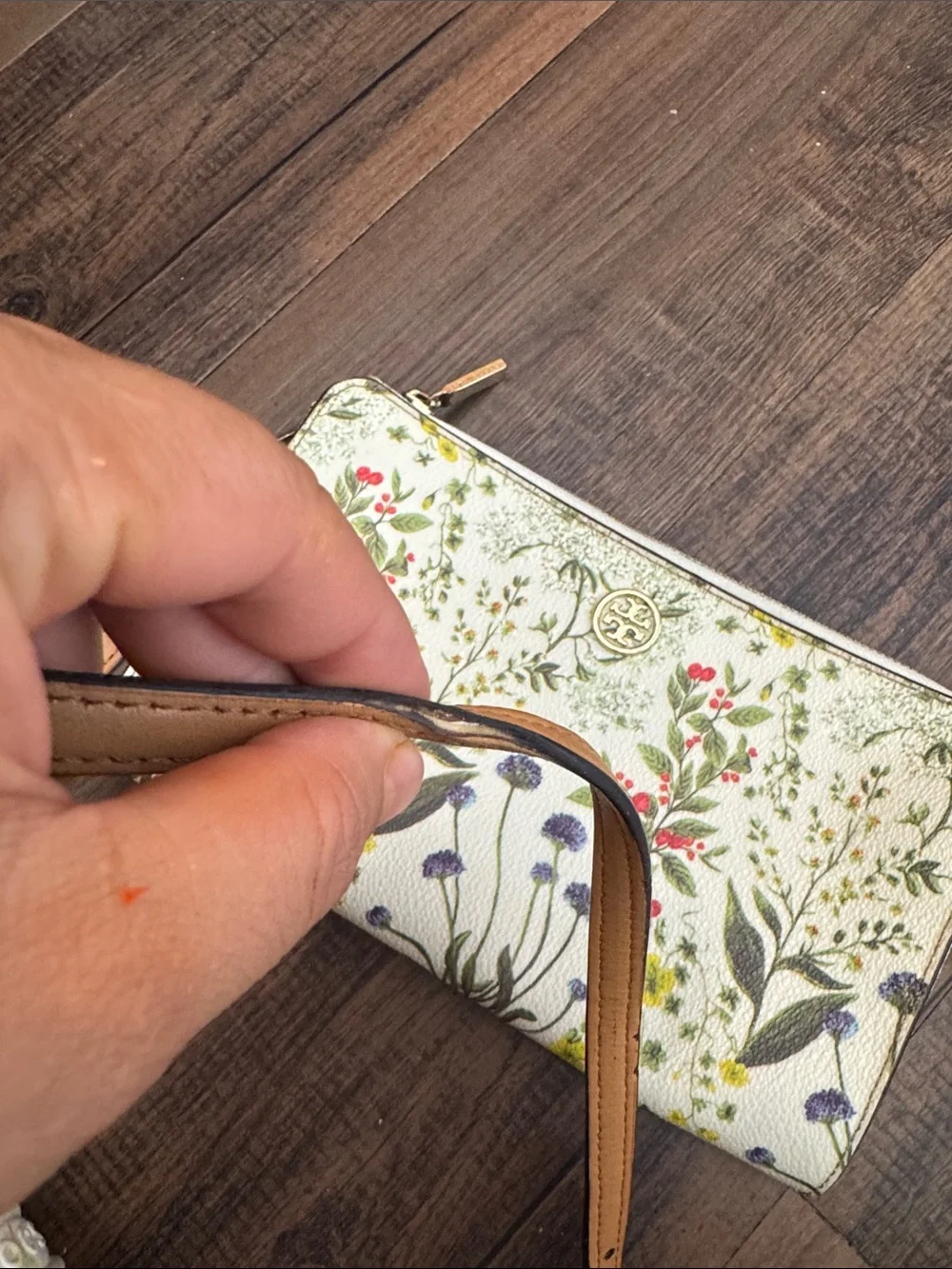 Tory Burch Floral Convertible Crossbody - Cream with Tan Strap